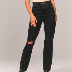 ABERCROMBIE AND FITCH THE 90s STRAIGHT ULTRA HIGH RISE BLACK JEANS SIZE 33/16